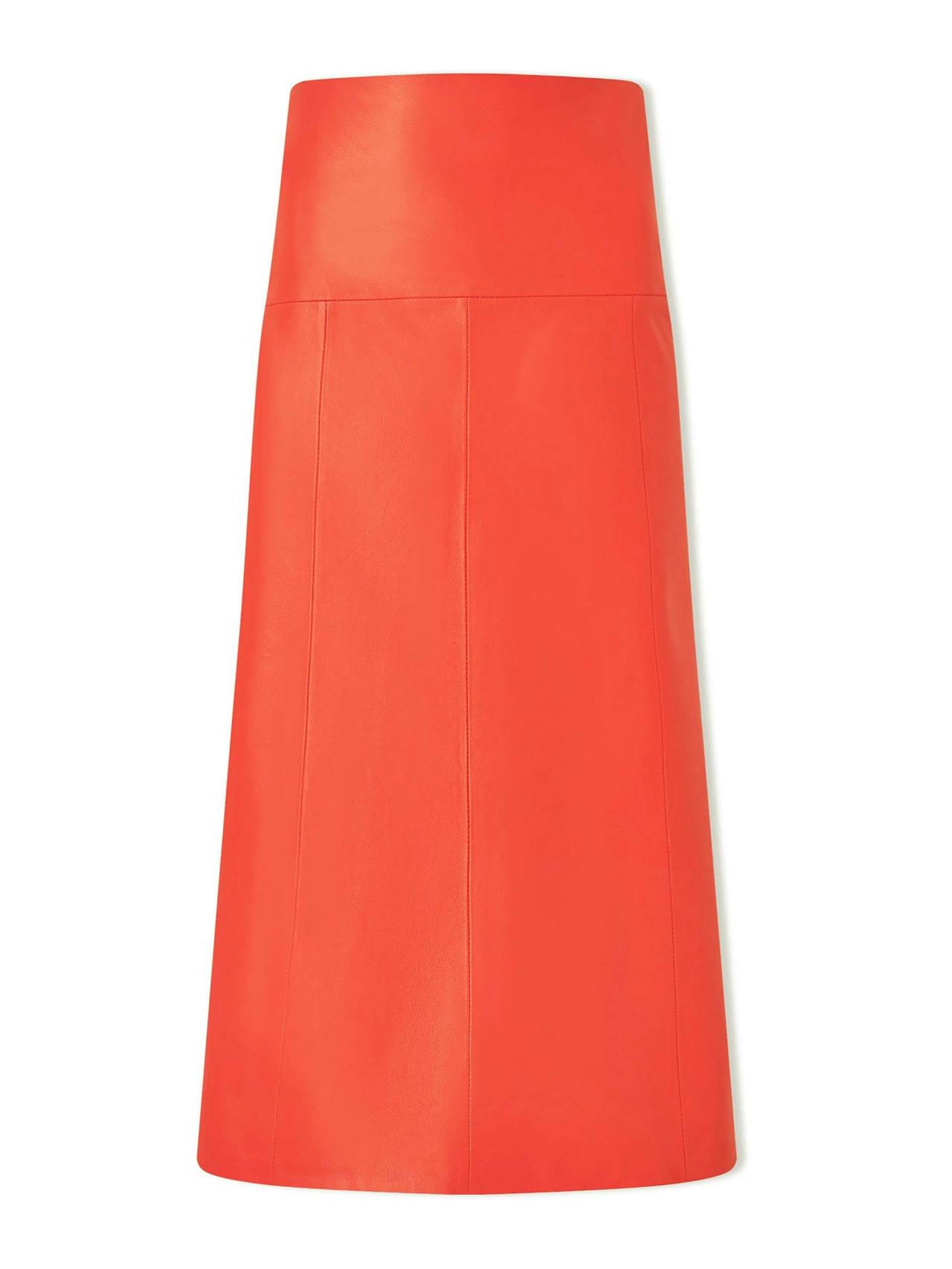 Orange Tiana leather midi skirt