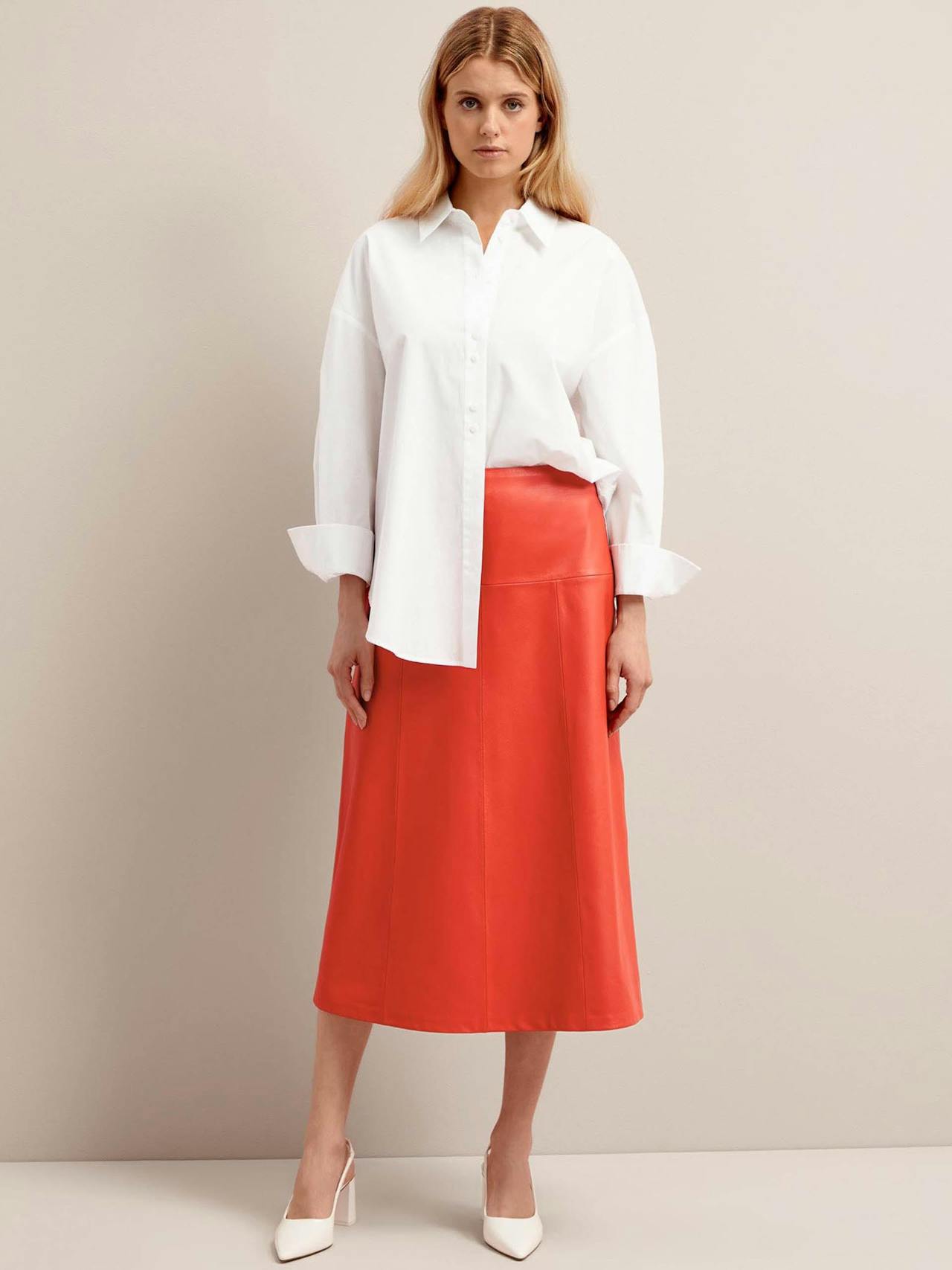 Orange Tiana leather midi skirt Skirt Cefinn    - Collagerie