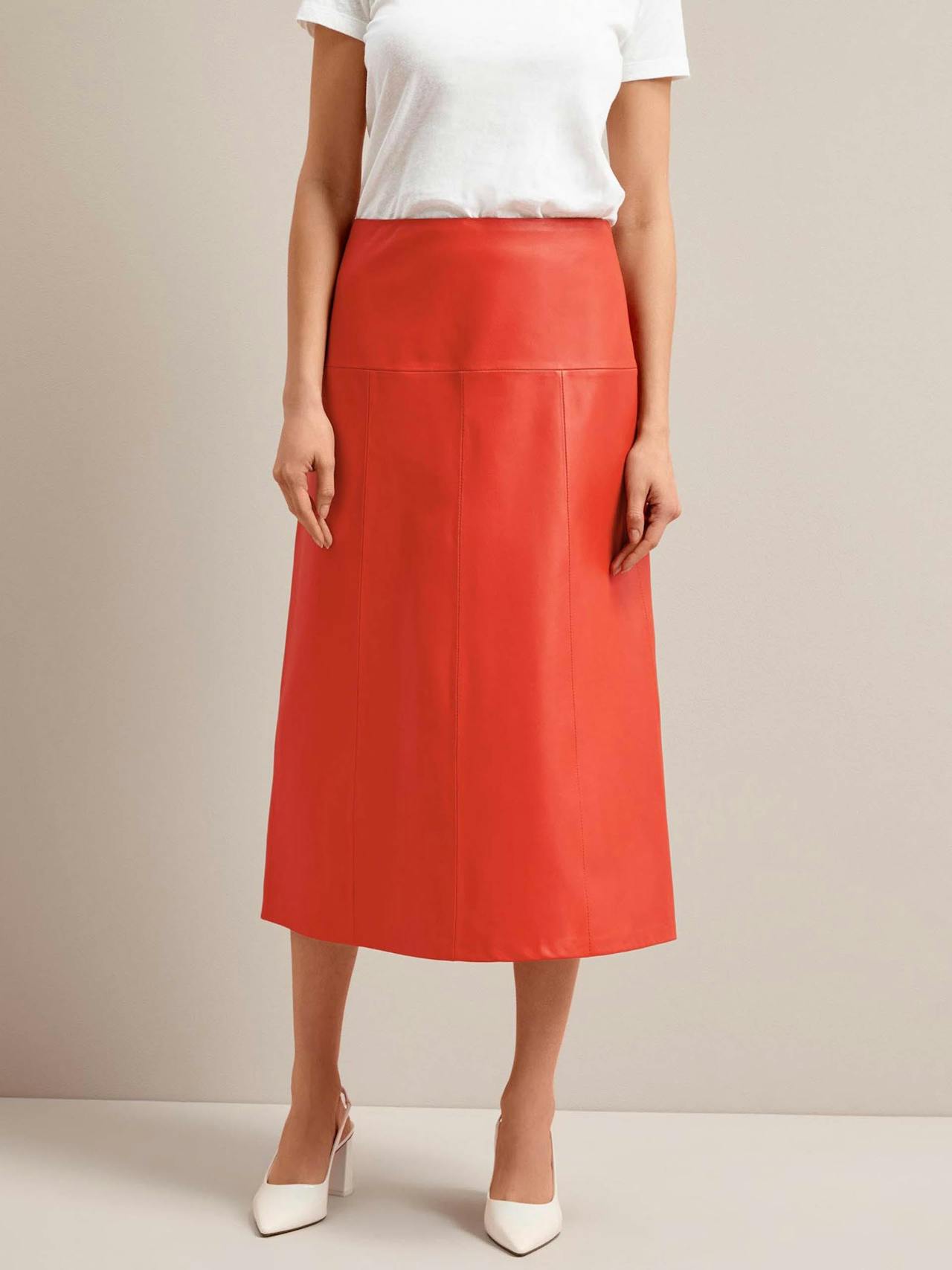 Orange Tiana leather midi skirt Skirt Cefinn    - Collagerie