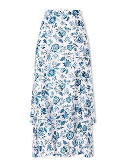 White blue palm floral Lotta cotton blend maxi skirt Skirt Cefinn    - Collagerie