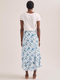 White blue palm floral Lotta cotton blend maxi skirt Skirt Cefinn    - Collagerie