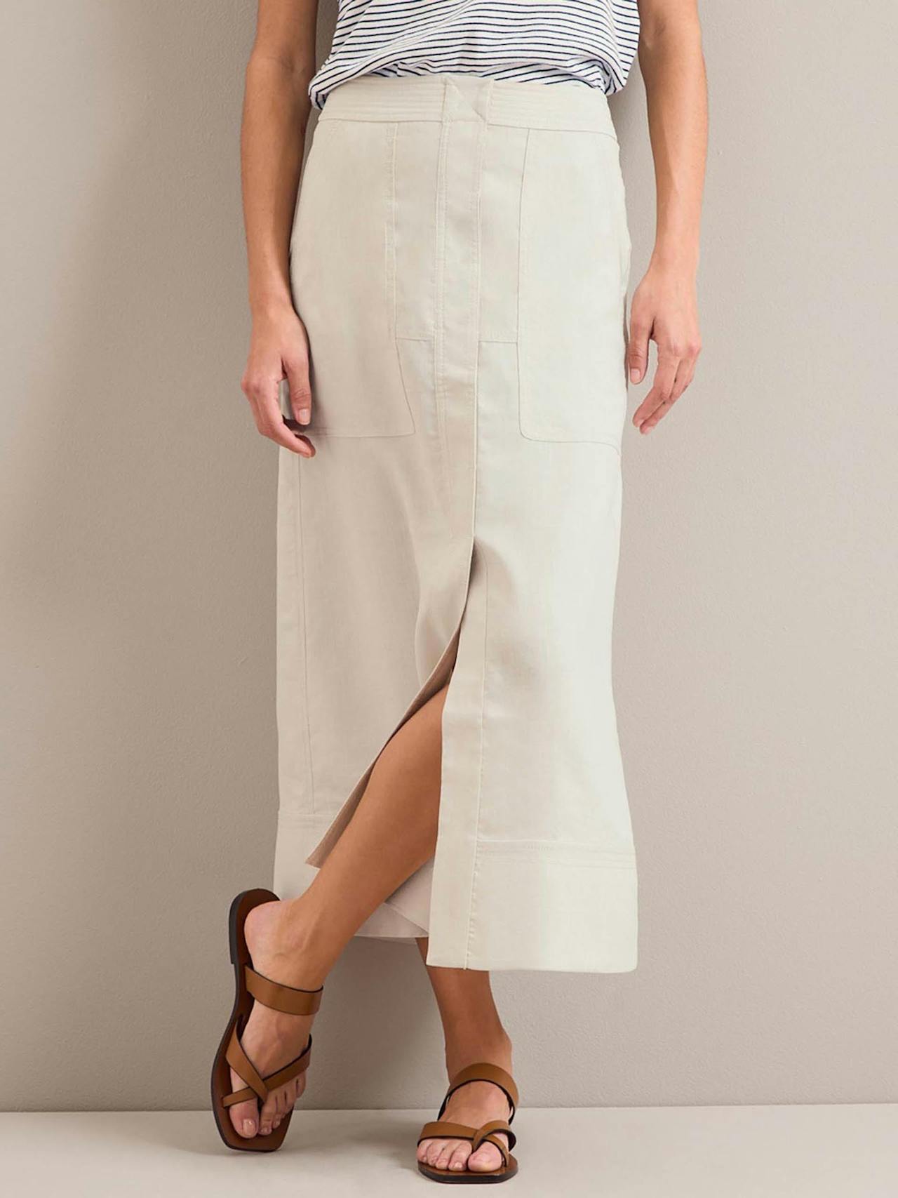 Cream Safia techni linen midi skirt Skirt Cefinn    - Collagerie