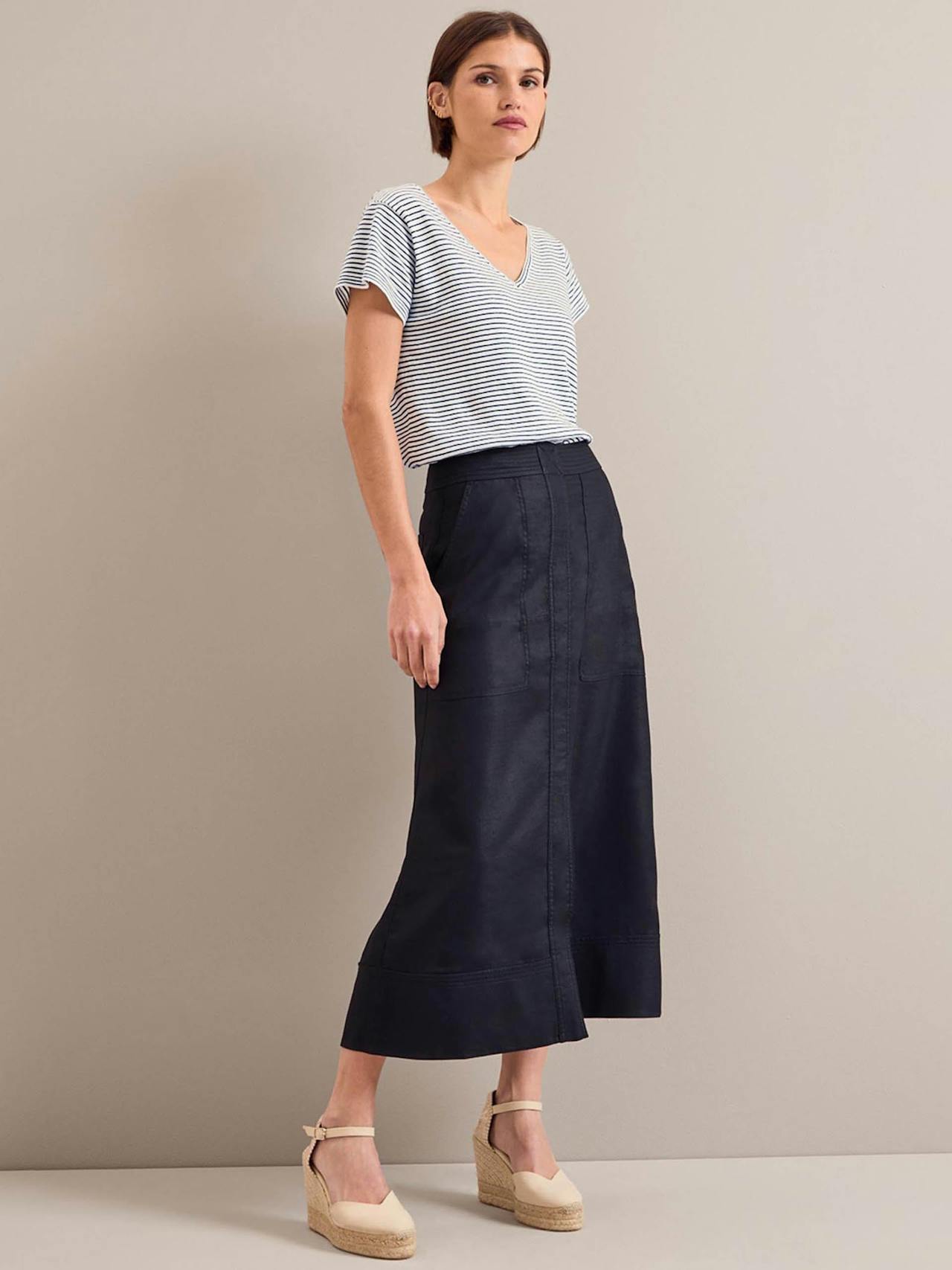 Navy Safia techni linen midi skirt Skirt Cefinn    - Collagerie