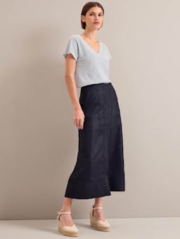 Navy Safia techni linen midi skirt Skirt Cefinn    - Collagerie