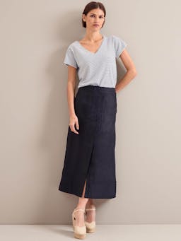 Navy Safia techni linen midi skirt Skirt Cefinn    - Collagerie