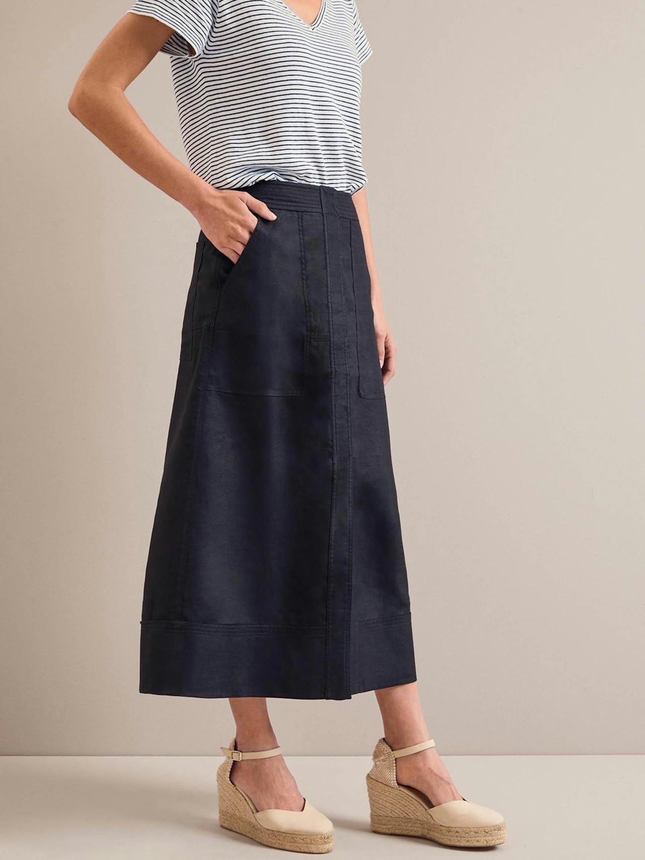 Navy Safia techni linen midi skirt Skirt Cefinn    - Collagerie