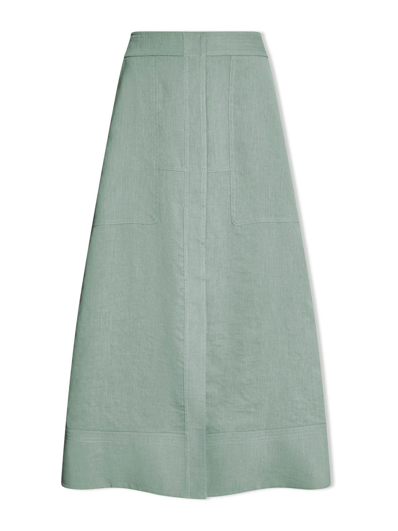Sage green Safia techni linen midi skirt