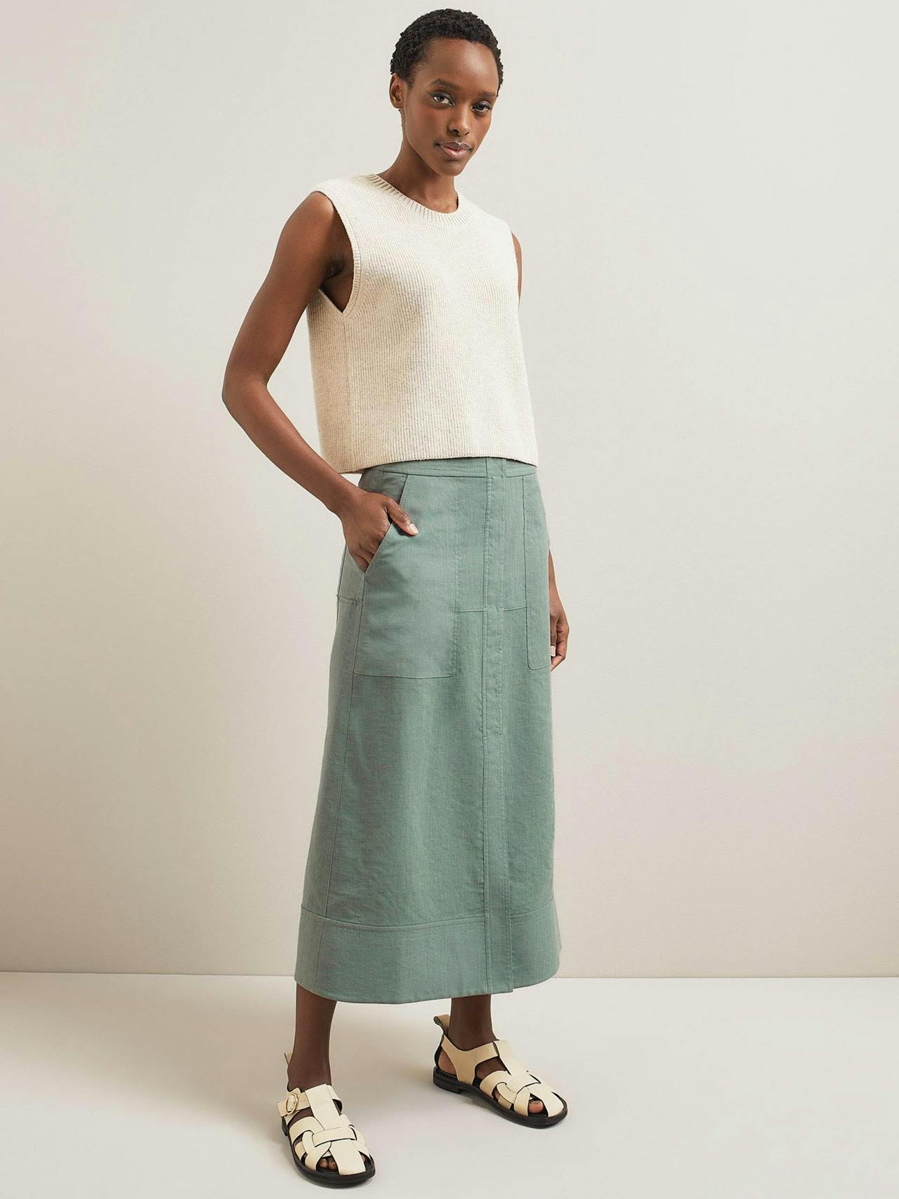 Sage green Safia techni linen midi skirt Skirt Cefinn    - Collagerie