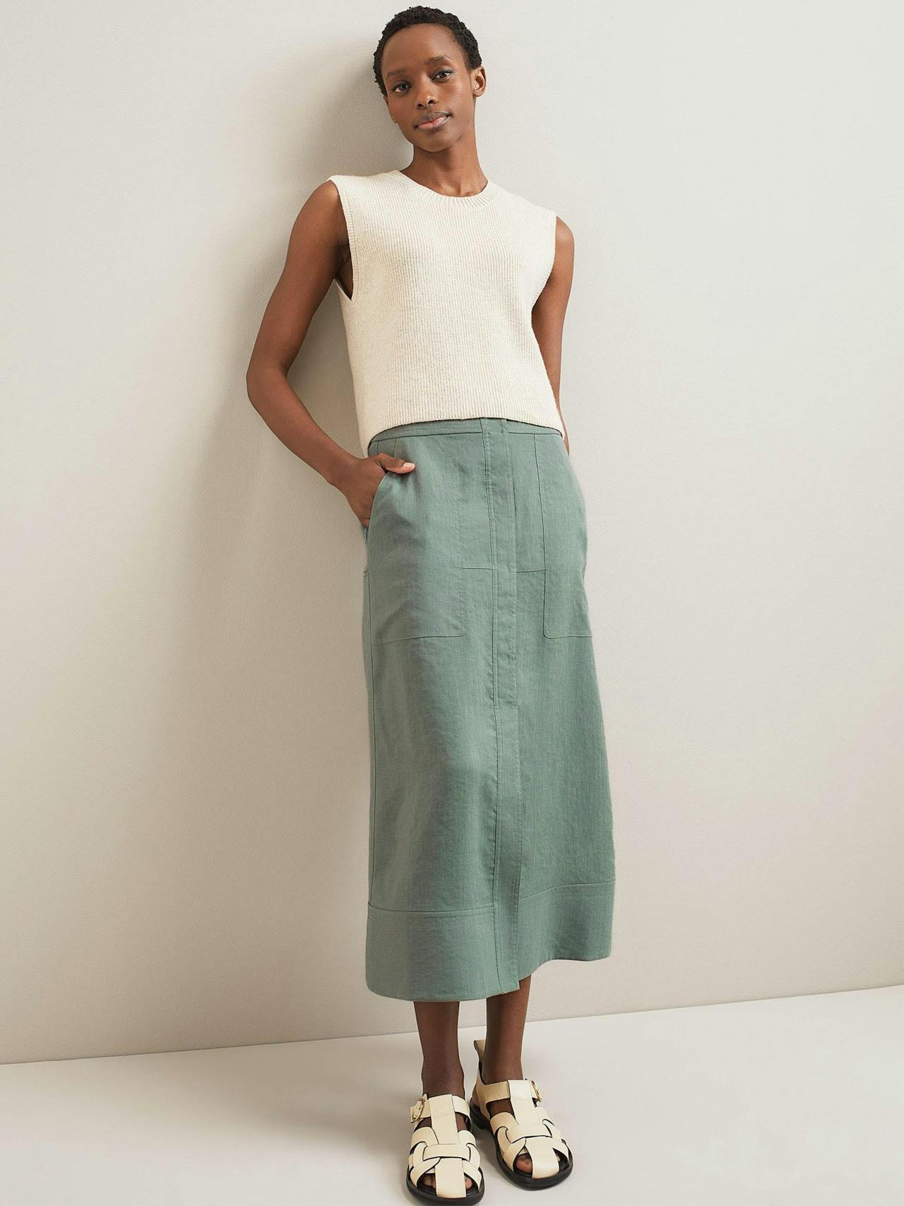 Sage green Safia techni linen midi skirt Skirt Cefinn    - Collagerie