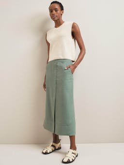 Sage green Safia techni linen midi skirt Skirt Cefinn    - Collagerie