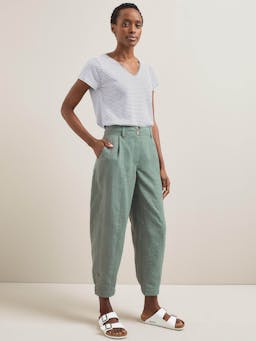 Sage green Tyson techni linen tapered trousers Trouser Cefinn    - Collagerie