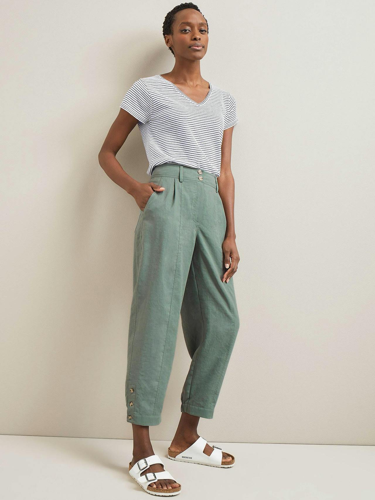 Sage green Tyson techni linen tapered trousers Trouser Cefinn    - Collagerie