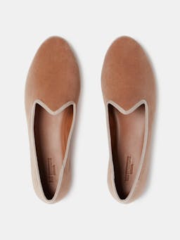 Beige velvet soft Venetian slippers Footwear Le Monde Beryl    - Collagerie