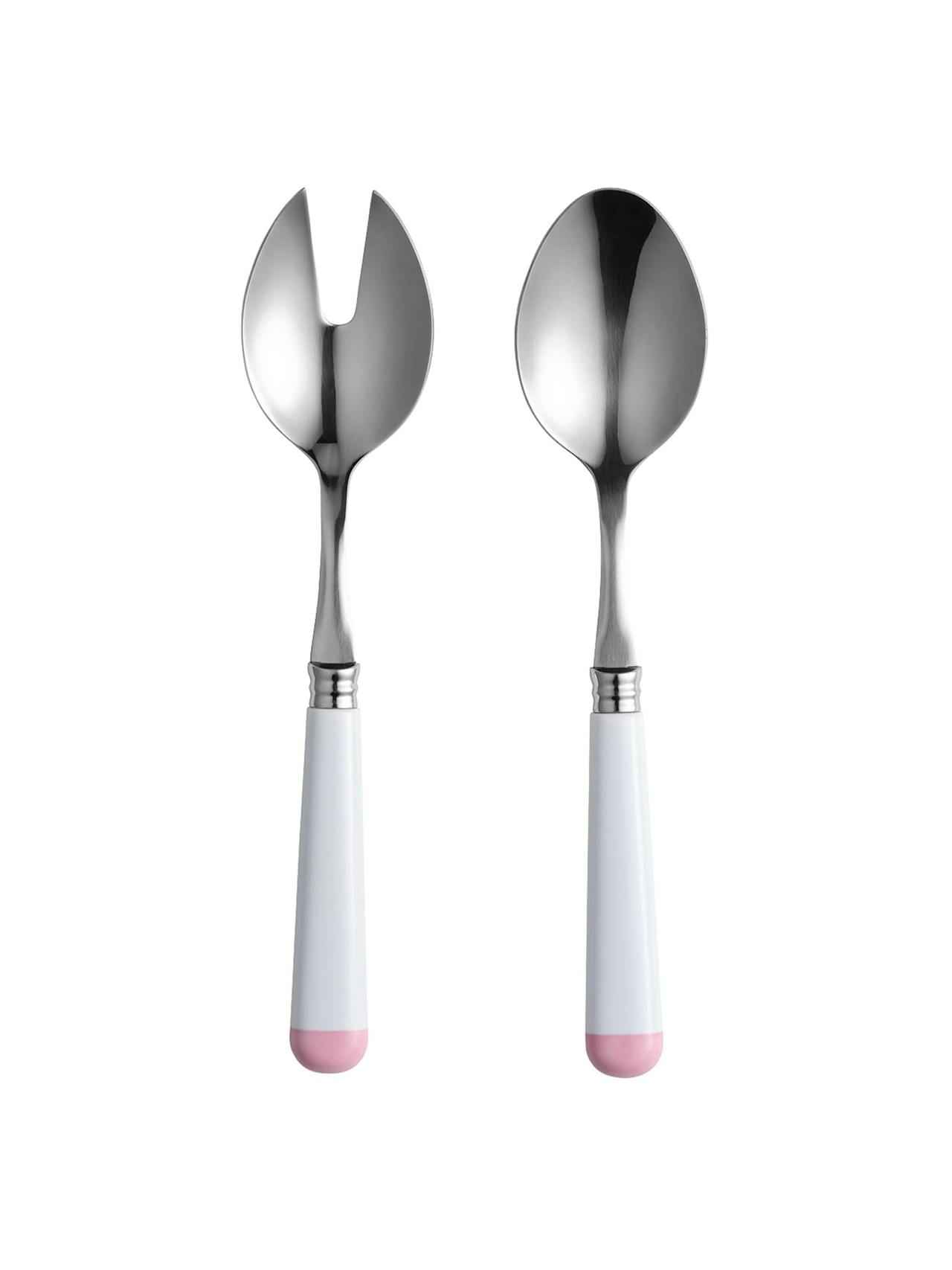 White and pink salad servers