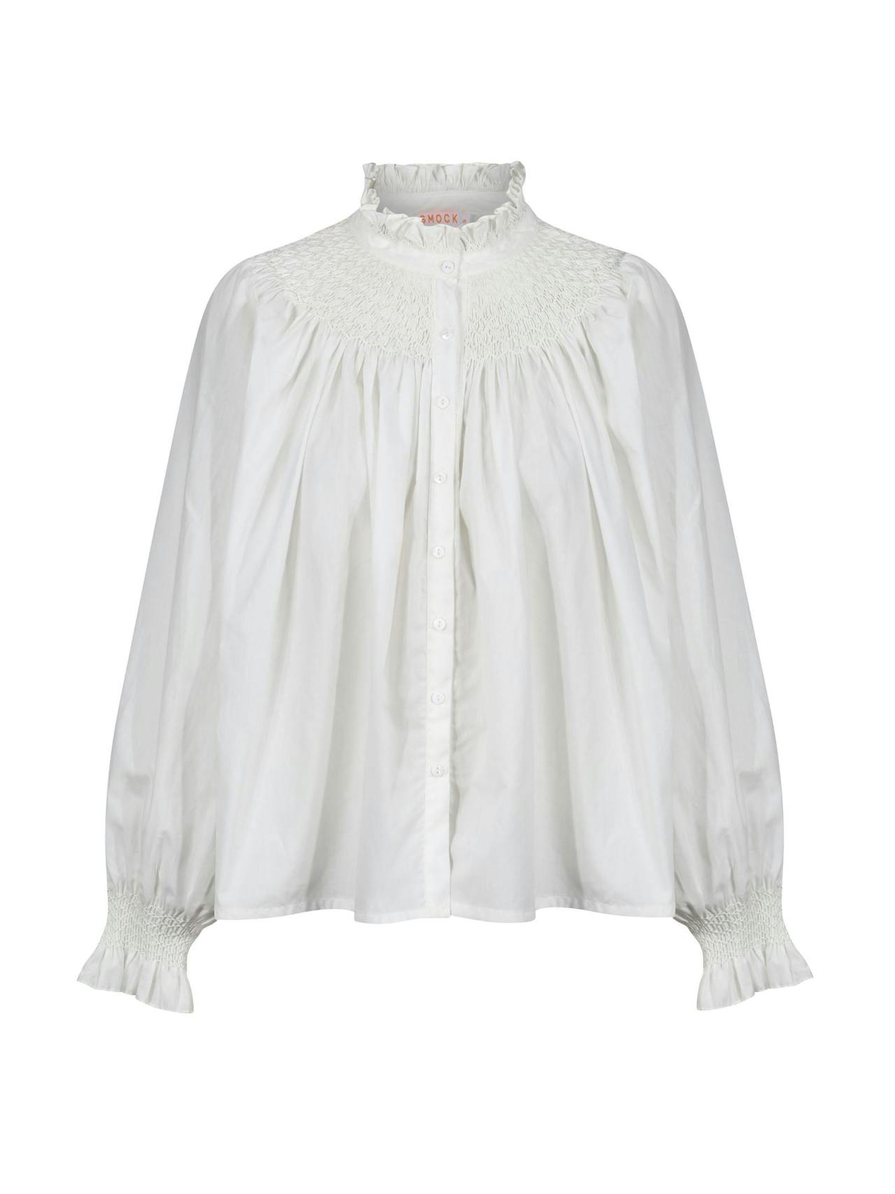 Scholl hand-smocked white blouse with pearl embellishment
