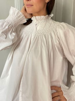 Scholl hand-smocked white blouse with pearl embellishment  Smock London    - Collagerie