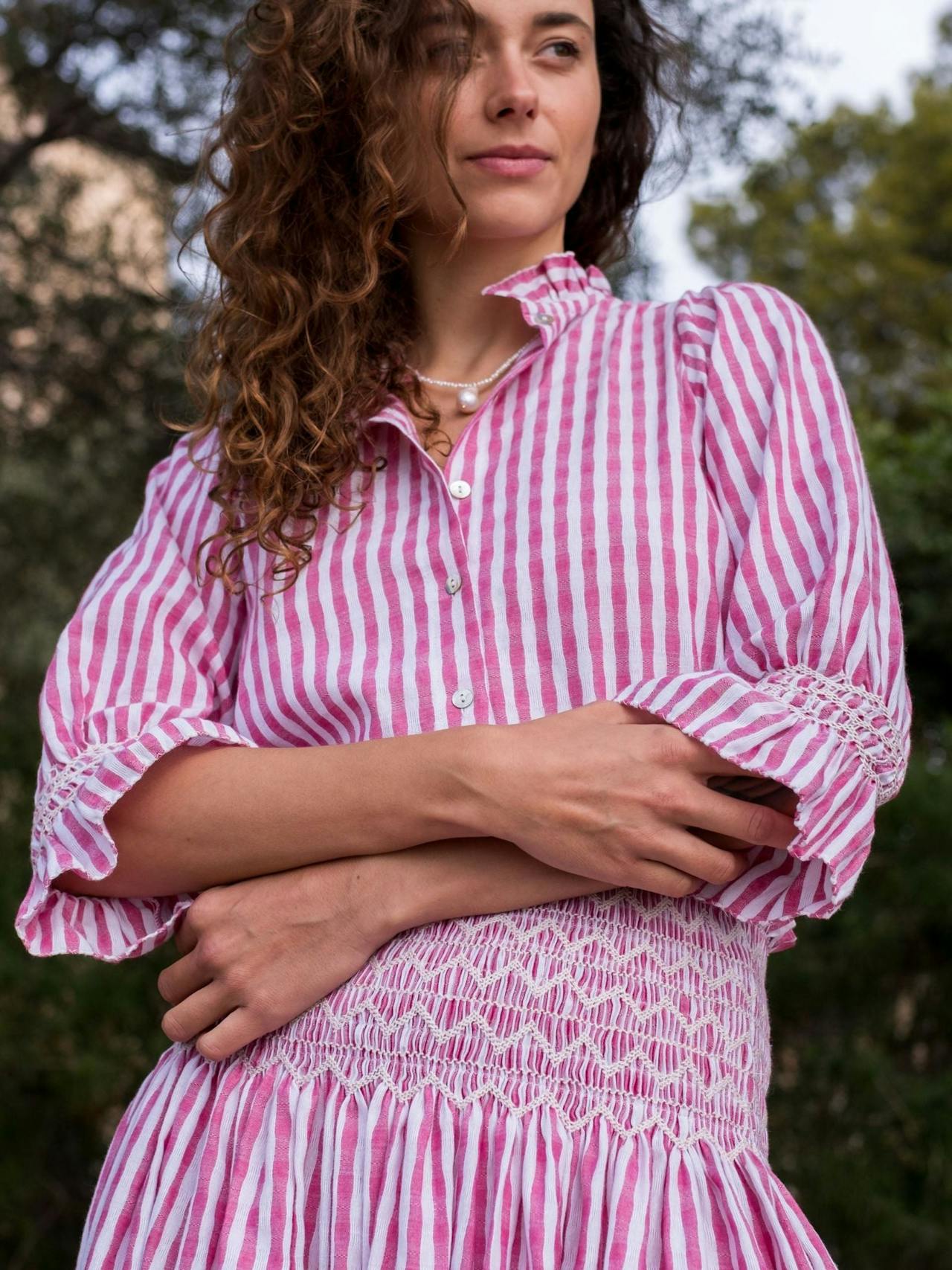 Shelley blouse painted pink stripes with icecap hand smocking edition 1  Smock London    - Collagerie