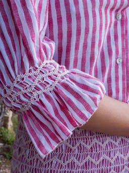 Shelley blouse painted pink stripes with icecap hand smocking edition 1  Smock London    - Collagerie