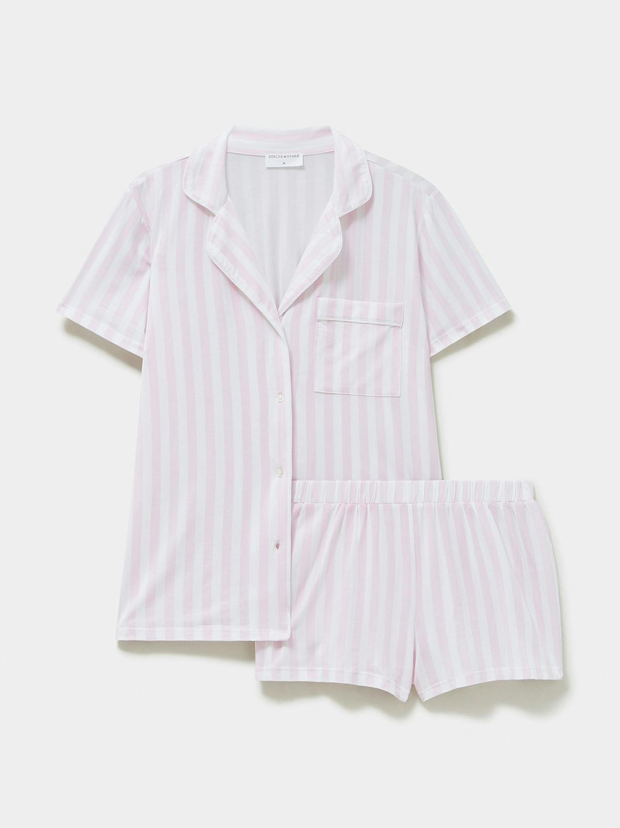 Pale pink stripe short pyjama set