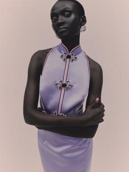 Lavender satin Leila gown Gown Huishan Zhang    - Collagerie