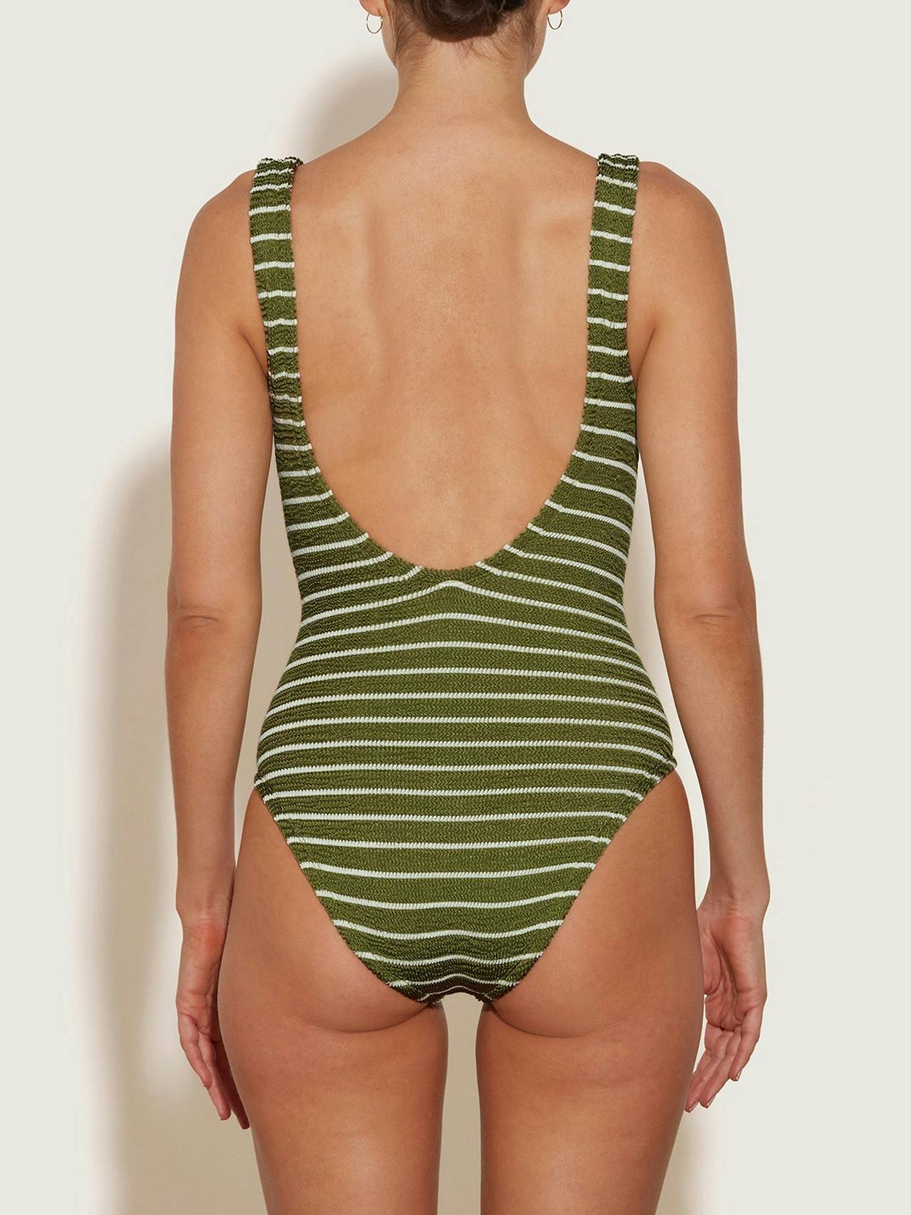 Metallic moss and white square-neck swimsuit Swimsuit Hunza G    - Collagerie