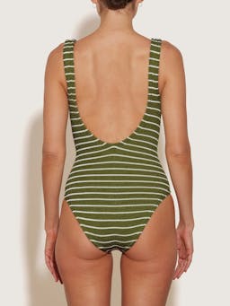 Metallic moss and white square-neck swimsuit Swimsuit Hunza G    - Collagerie