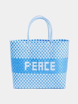 Plastic weave peace shopper in blue & white Basket Bag Hadeda    - Collagerie