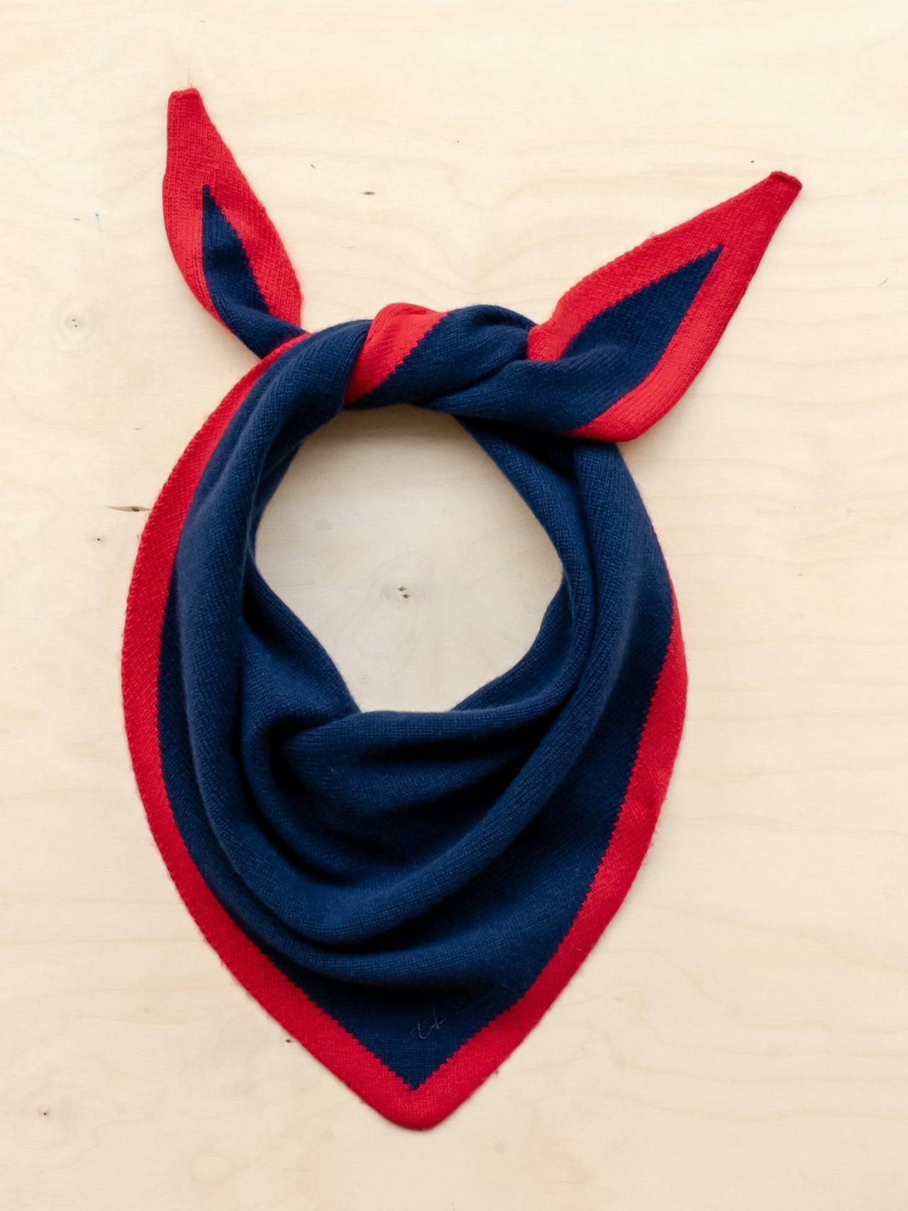 Merino triangle scarf in navy and red Style > Womens Scarves > Merino Scarves > Triangle TBCo    - Collagerie