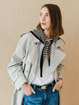 Merino triangle scarf in black stripe Style > Womens Scarves > Merino Scarves > Triangle TBCo    - Collagerie