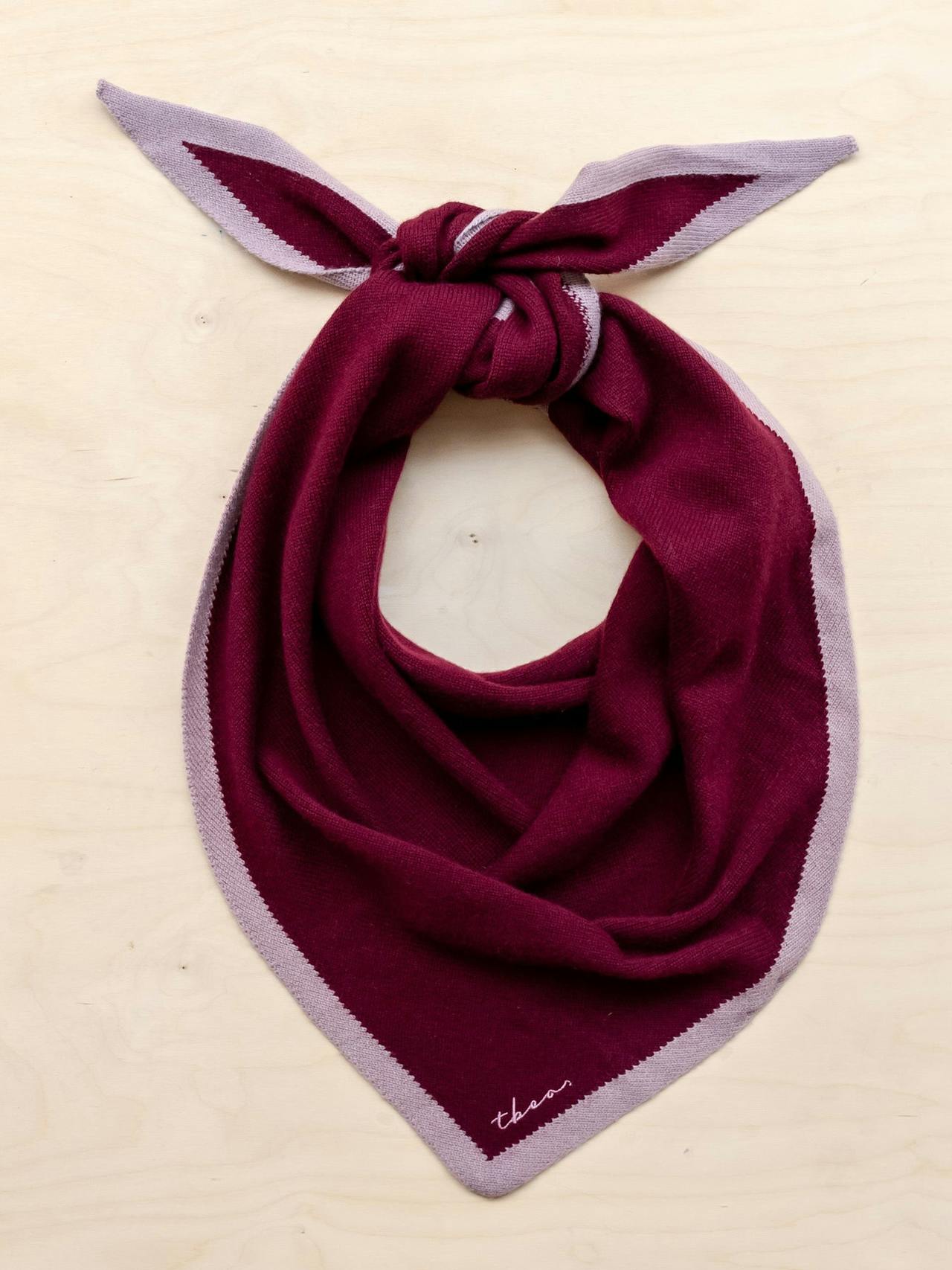 Large merino triangle scarf in burgundy and lilac