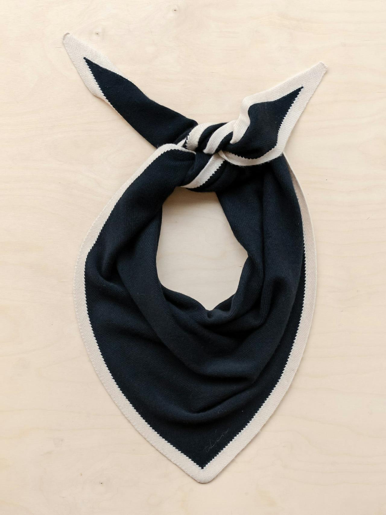 Large merino triangle scarf in black and cream Style > Womens Scarves > Merino Scarves > Triangle TBCo    - Collagerie