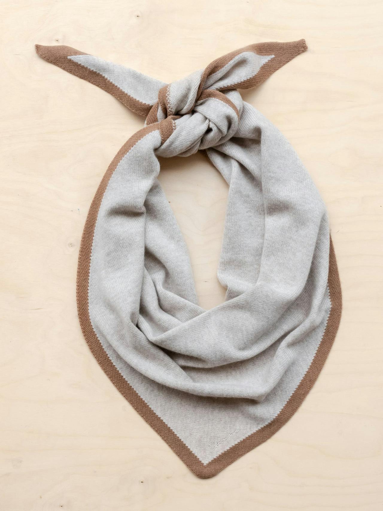 Large merino triangle scarf in oatmeal and camel Style > Womens Scarves > Merino Scarves > Triangle TBCo    - Collagerie