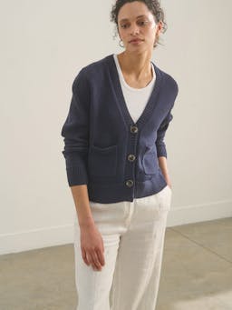 The Boxy cardigan in navy Clothing Navygrey    - Collagerie