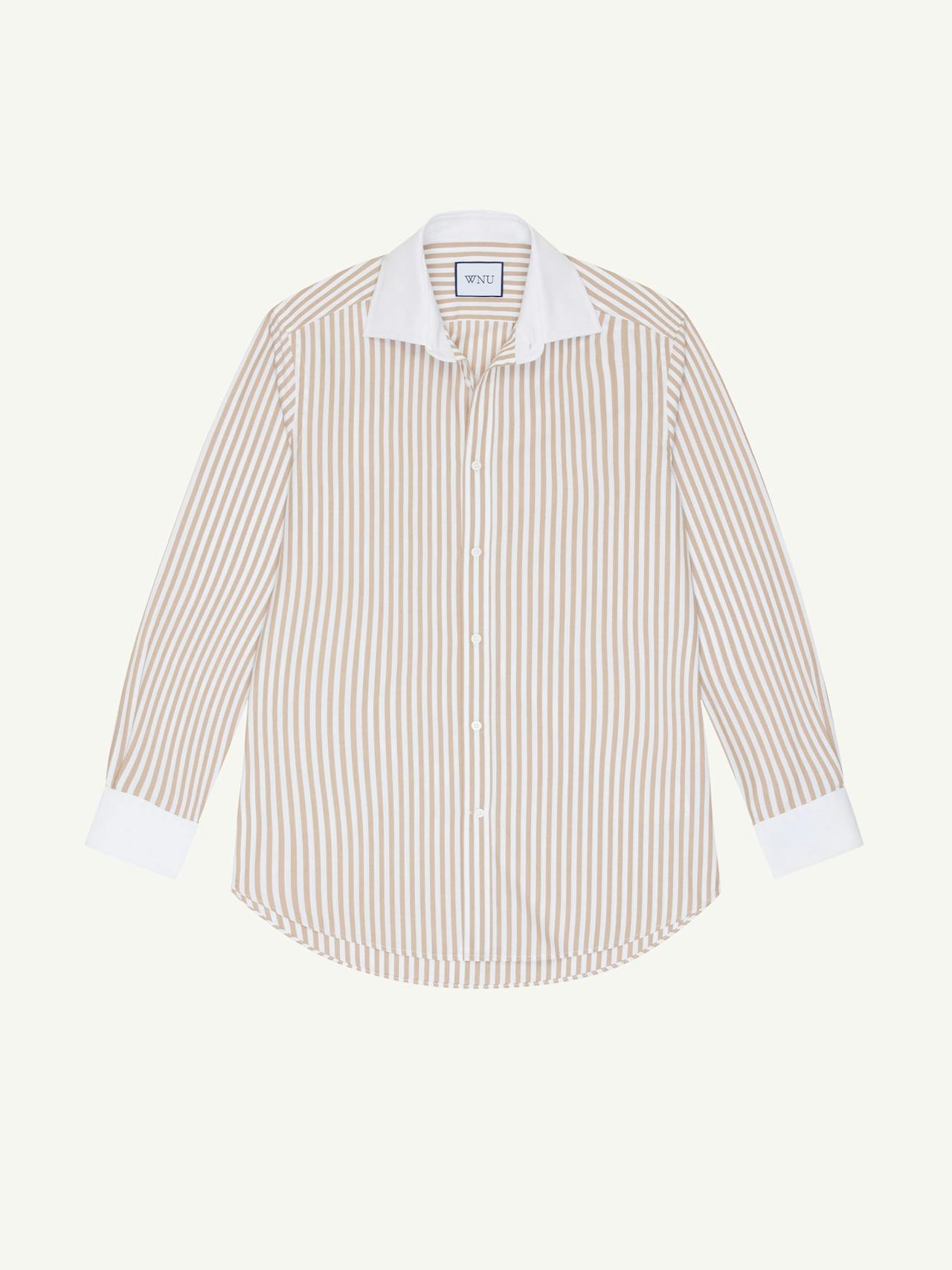 The Boyfriend contrast, fine poplin, latte stripe shirt