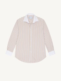 The Boyfriend Contrast: Fine poplin, latte stripe Shirts With Nothing Underneath    - Collagerie