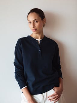 Navy Loopback henley sweat top The LOOPBACK / Henley Sweat Navygrey    - Collagerie