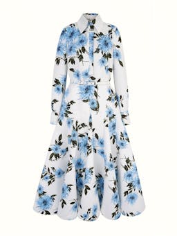 Tomasina dress in blue dahlia floral print taffeta faille Dresses Emilia Wickstead    - Collagerie