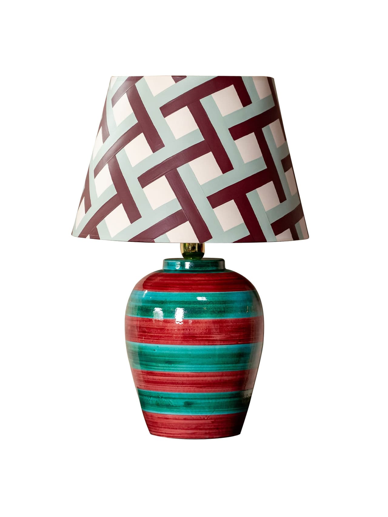 Stripe lamp, crimson and turquoise