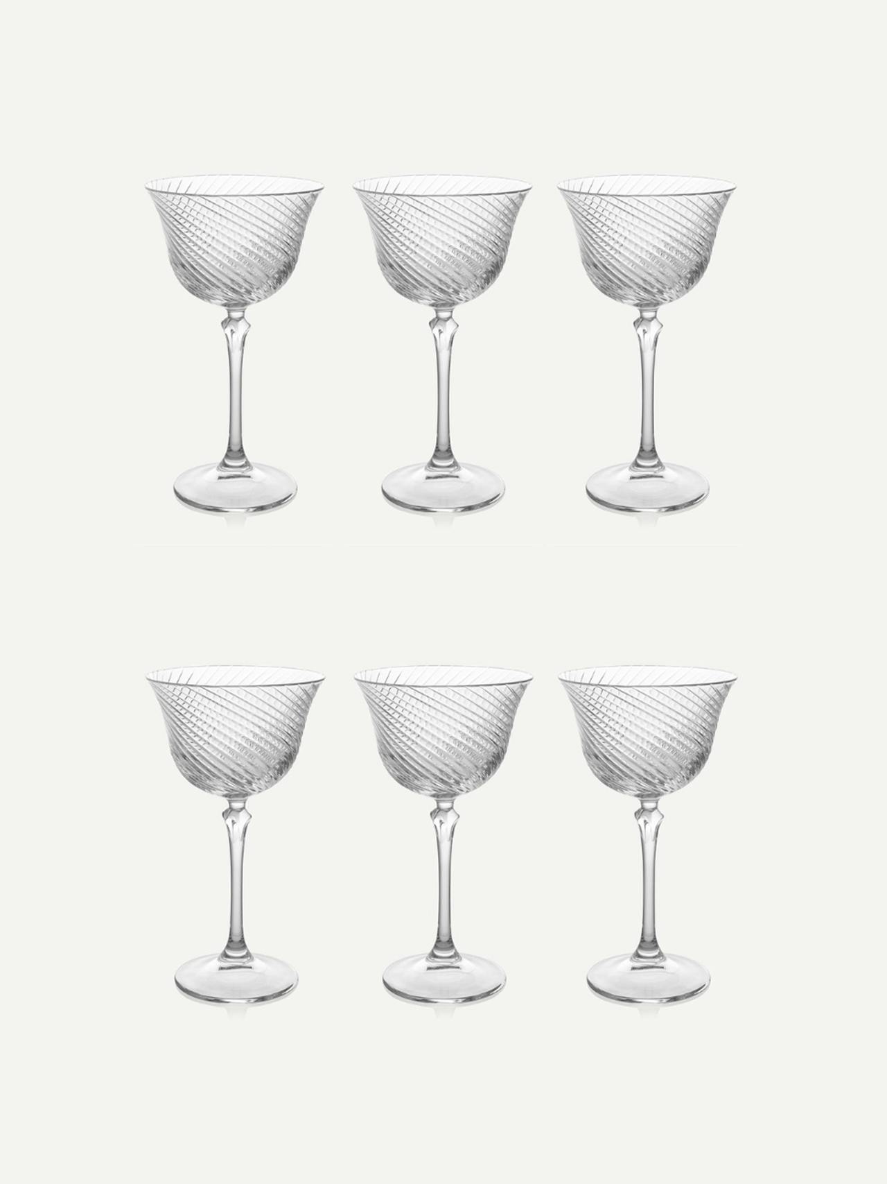 Julia twisted cut crystal coupes, set of 6