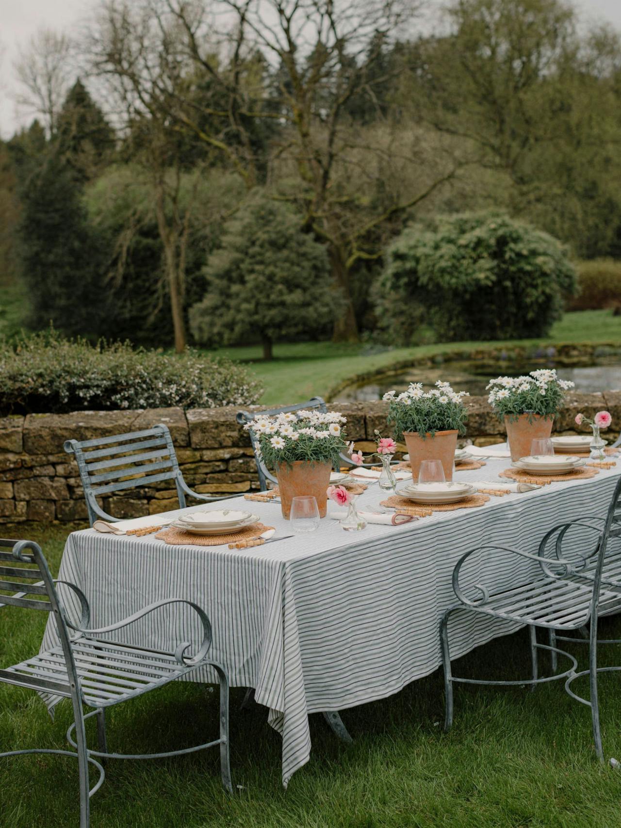 Victoria striped linen tablecloth in chalk & moss green Tablecloth Rebecca Udall    - Collagerie