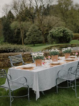 Victoria striped linen tablecloth in chalk & moss green Tablecloth Rebecca Udall    - Collagerie