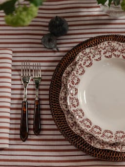 Victoria striped linen tablecloth in dusty rosewood Tablecloth Rebecca Udall    - Collagerie