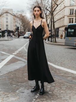 Black satin swing dress Clothing Marina Moscone    - Collagerie