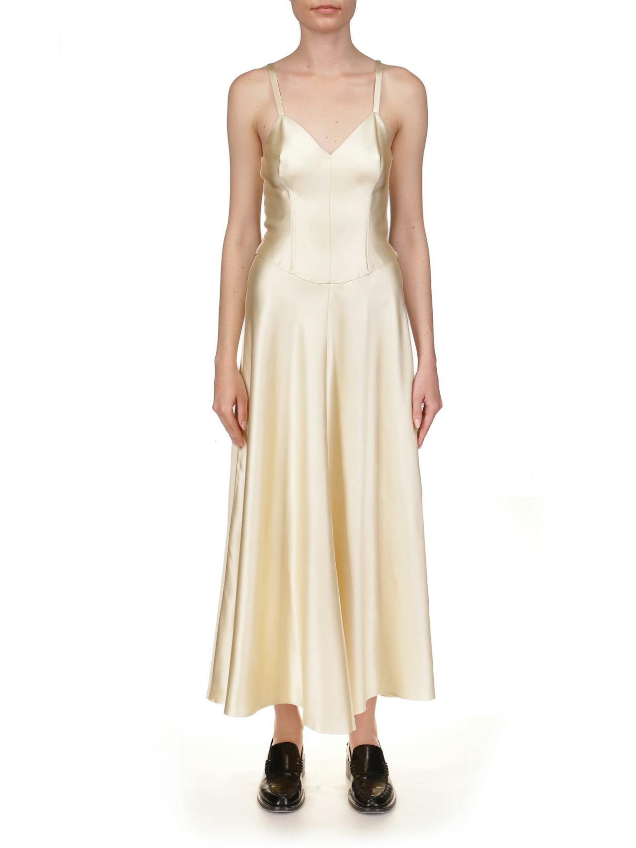 Champagne satin swing dress Clothing Marina Moscone    - Collagerie