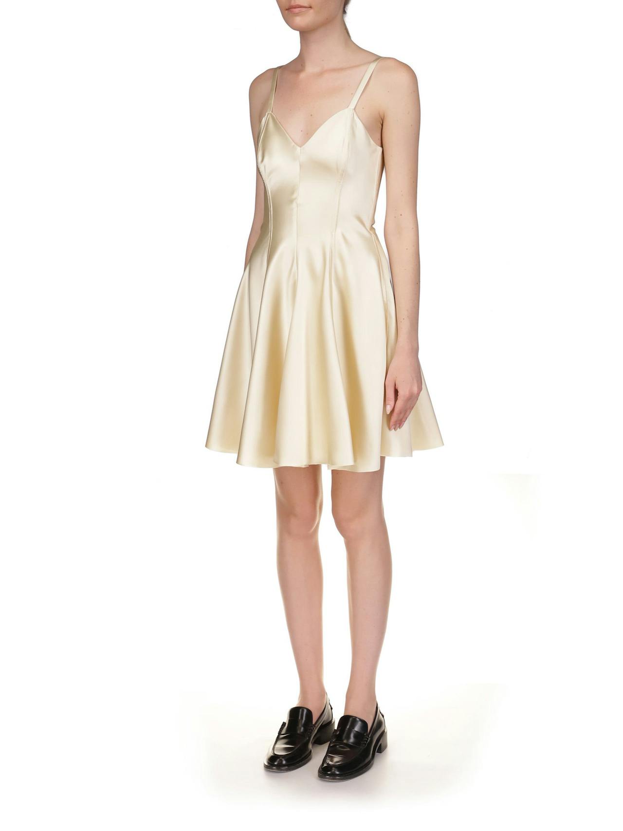 Champagne satin mini swing dress Clothing Marina Moscone    - Collagerie