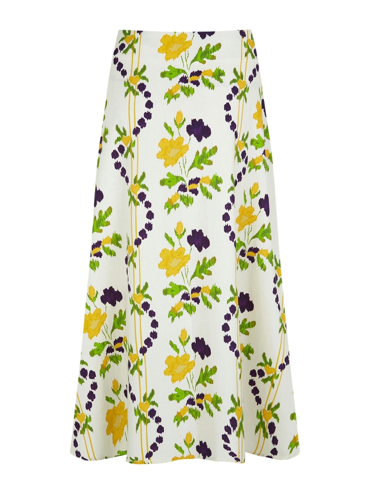 Yellow abstract floral A-line skirt