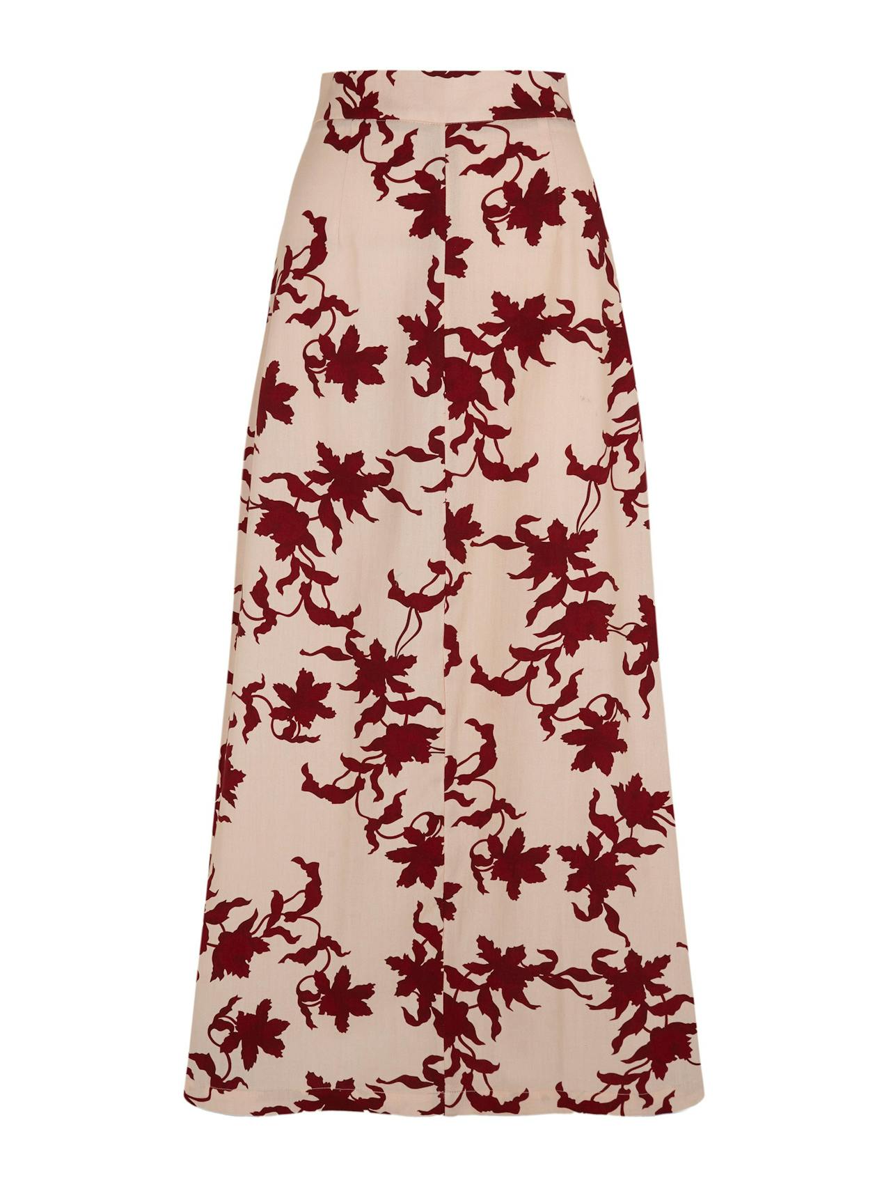 Burgundy floral print A-line skirt