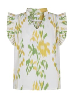 White, yellow and green Ikat cotton blouse Shirts & Tops Valeria Cotoner    - Collagerie