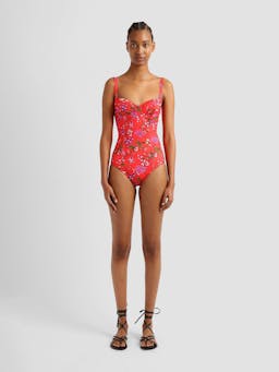 Poppy red one piece swimsuit VC24_VC0SW2_RSSSJ Erdem    - Collagerie