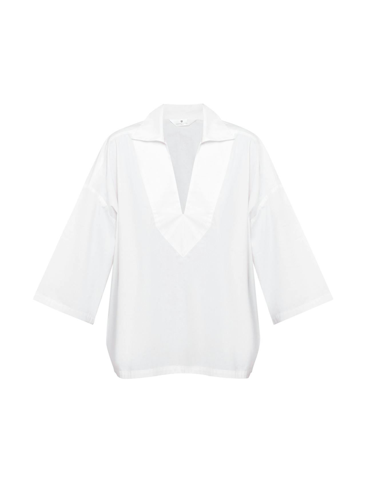 White cotton poplin V neck shirt